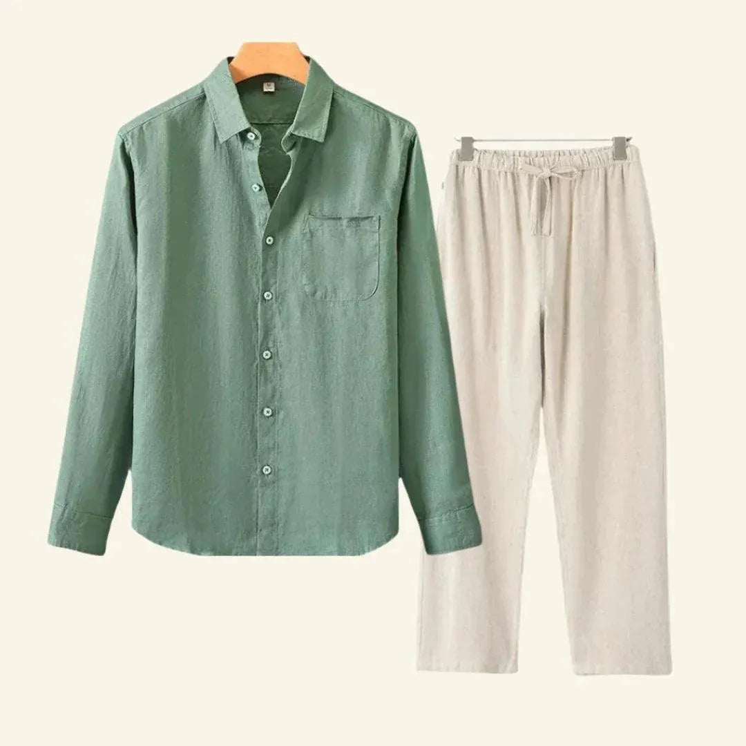 Elegantes Herren-Set | Atmungsaktive Baumwoll-Leinen Hose und Bluse | Vielseitiges Design für ganzjährigen Komfort 1