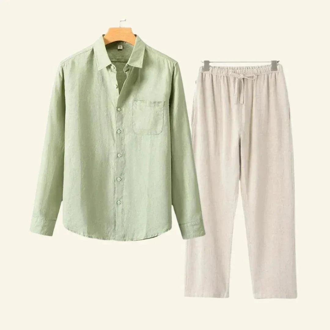 Elegantes Herren-Set | Atmungsaktive Baumwoll-Leinen Hose und Bluse | Vielseitiges Design für ganzjährigen Komfort 10