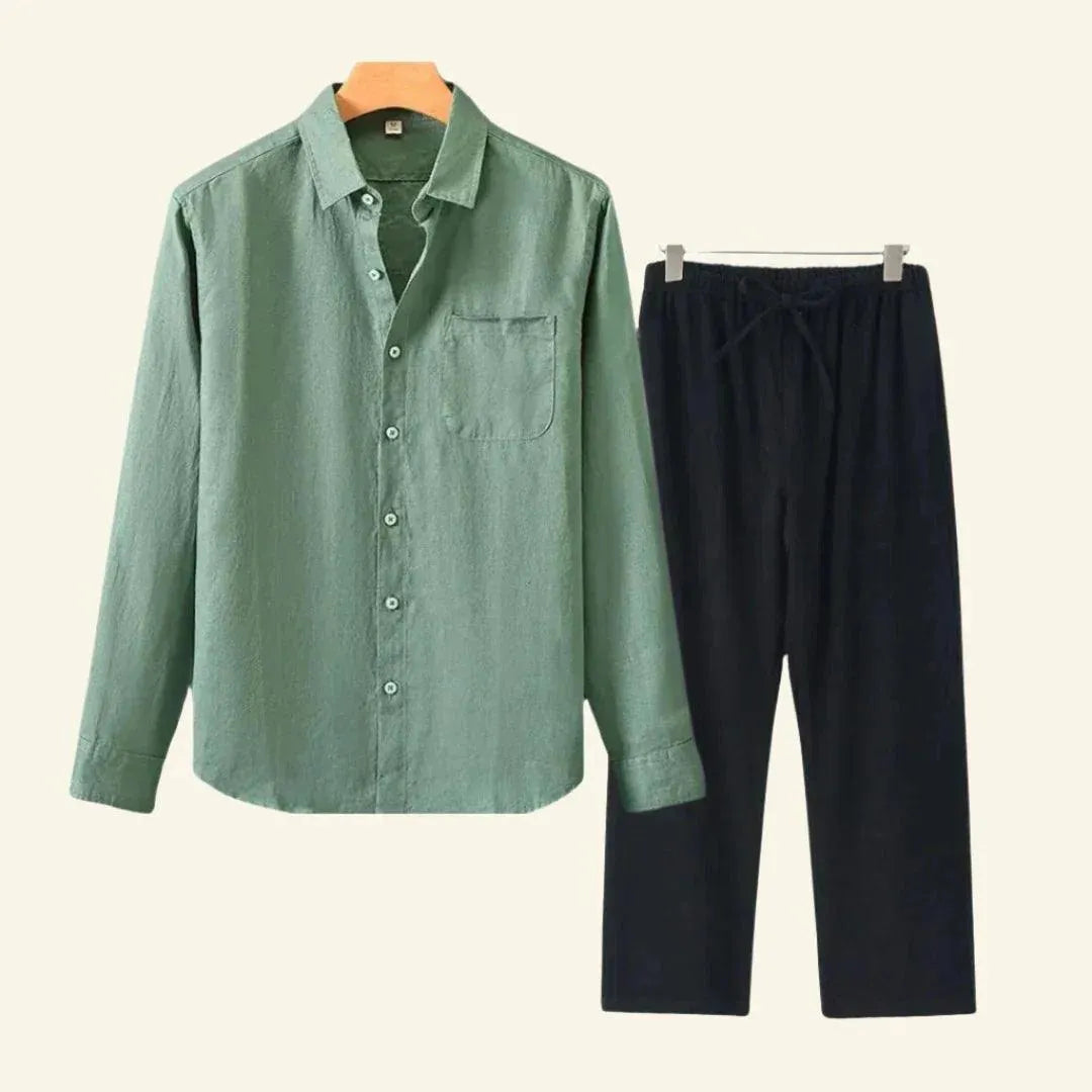 Elegantes Herren-Set | Atmungsaktive Baumwoll-Leinen Hose und Bluse | Vielseitiges Design für ganzjährigen Komfort 3