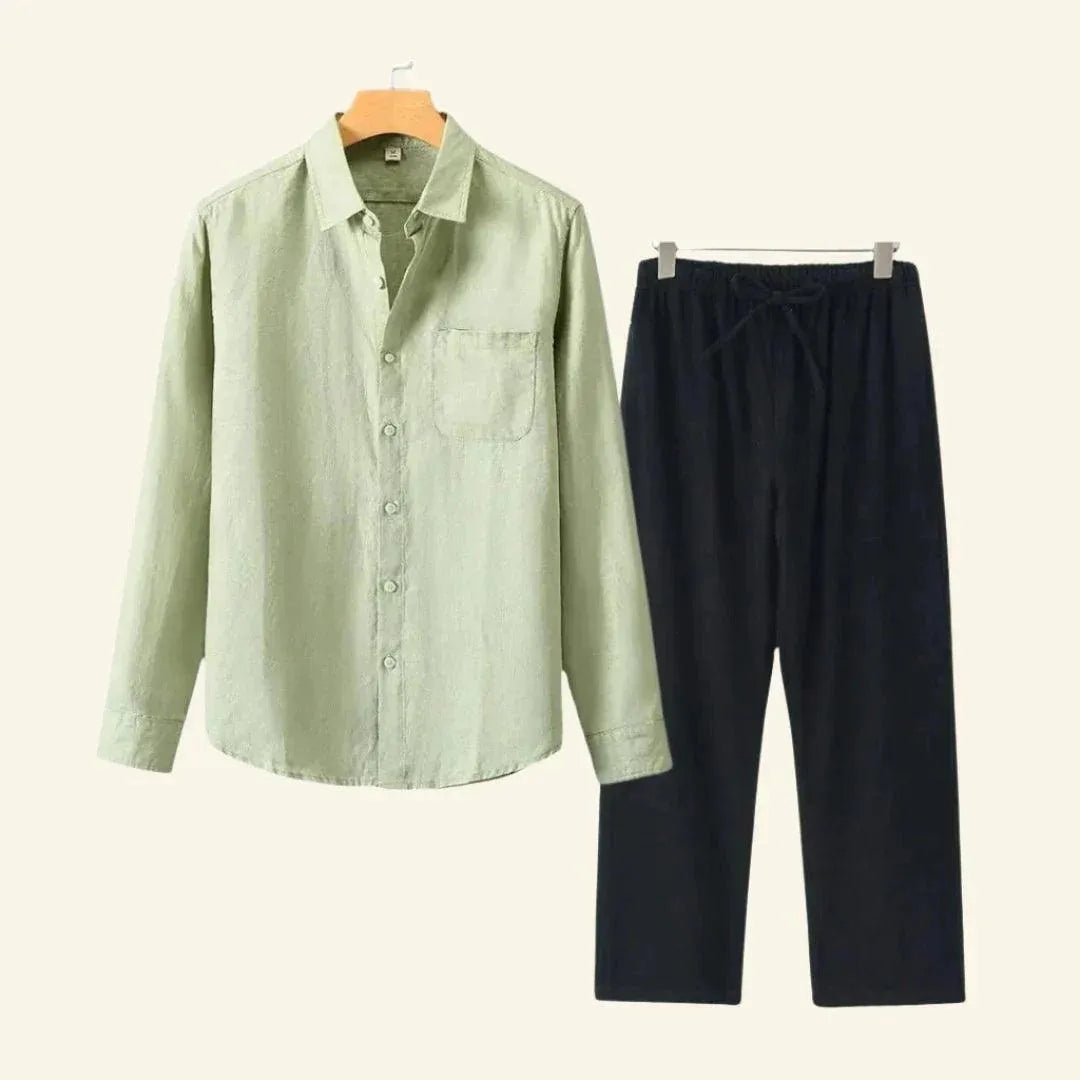 Elegantes Herren-Set | Atmungsaktive Baumwoll-Leinen Hose und Bluse | Vielseitiges Design für ganzjährigen Komfort 4