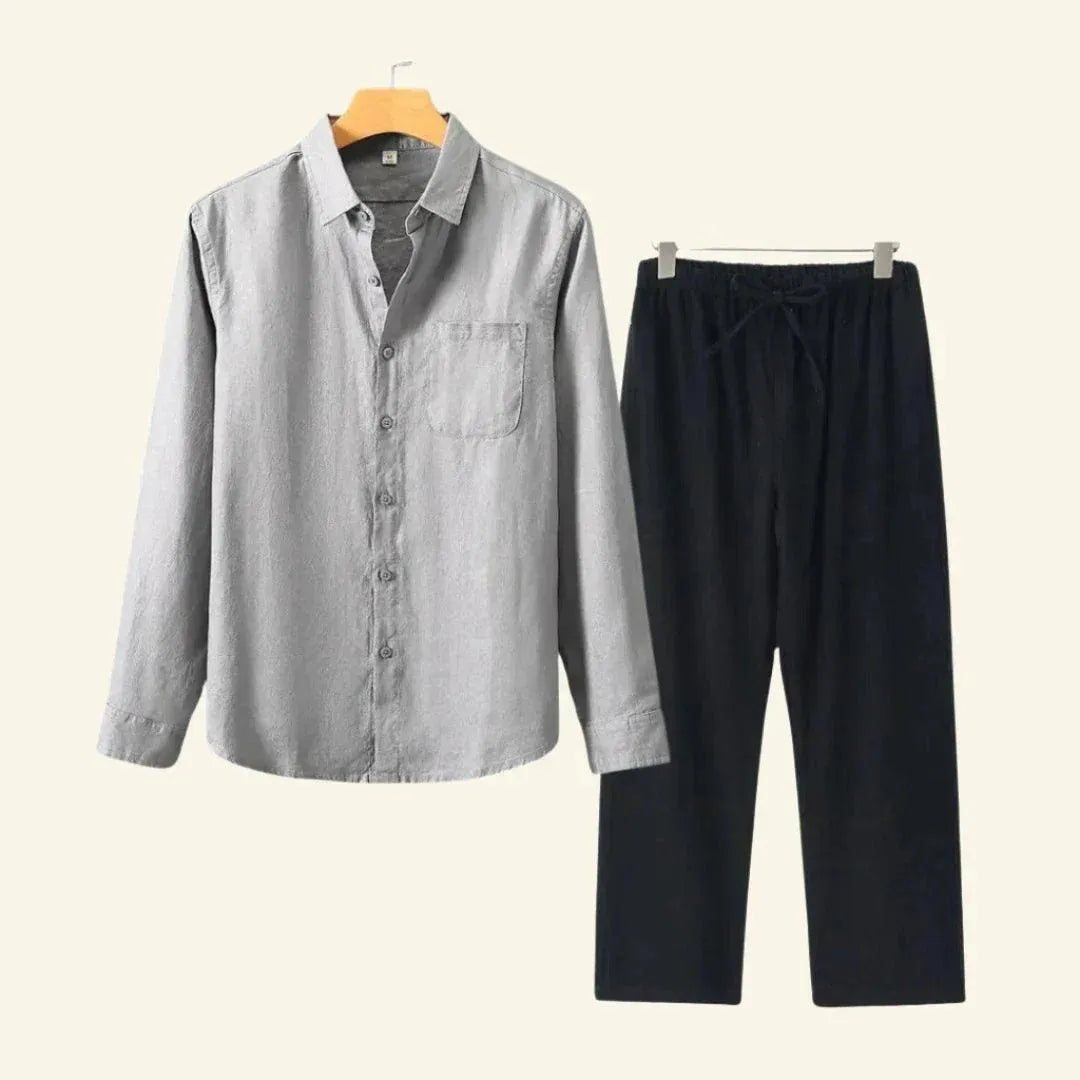 Elegantes Herren-Set | Atmungsaktive Baumwoll-Leinen Hose und Bluse | Vielseitiges Design für ganzjährigen Komfort 5