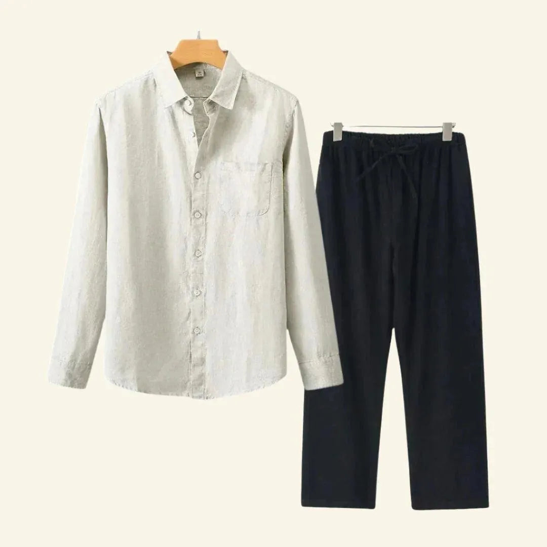 Elegantes Herren-Set | Atmungsaktive Baumwoll-Leinen Hose und Bluse | Vielseitiges Design für ganzjährigen Komfort 7