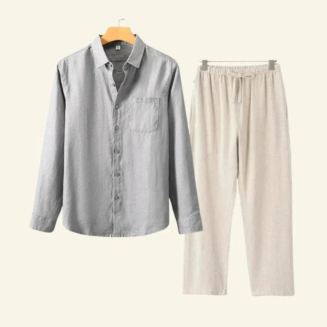 Elegantes Herren-Set | Atmungsaktive Baumwoll-Leinen Hose und Bluse | Vielseitiges Design für ganzjährigen Komfort 9