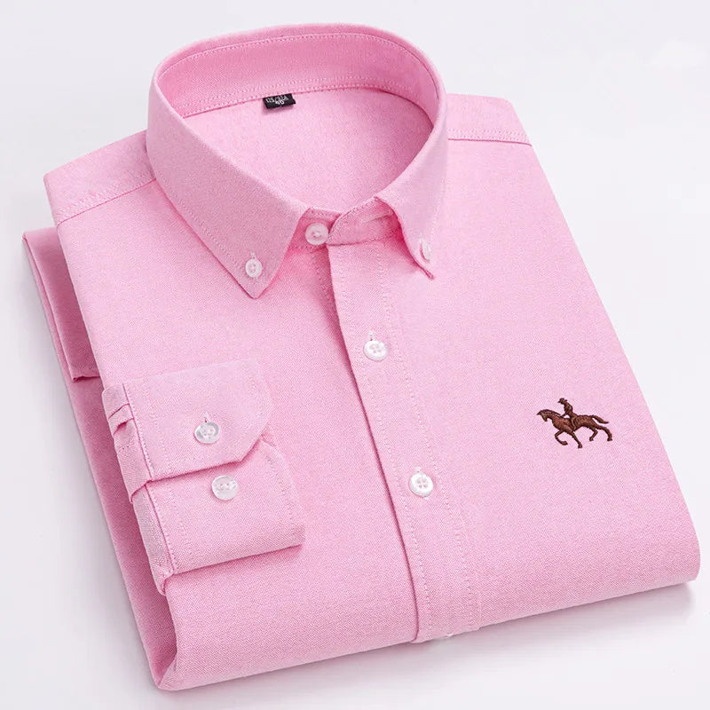 Elegantes Oxford-Hemd für Herren aus 100% Baumwolle mit Gesticktem Pferdemotiv | Vielseitiges Design für Büro und Freizeit 0