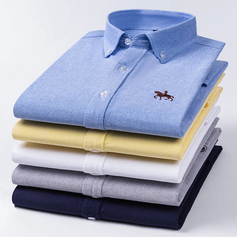 Elegantes Oxford-Hemd für Herren aus 100% Baumwolle mit Gesticktem Pferdemotiv | Vielseitiges Design für Büro und Freizeit 1
