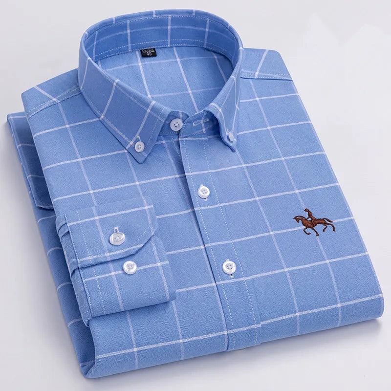 Elegantes Oxford-Hemd für Herren aus 100% Baumwolle mit Gesticktem Pferdemotiv | Vielseitiges Design für Büro und Freizeit 10