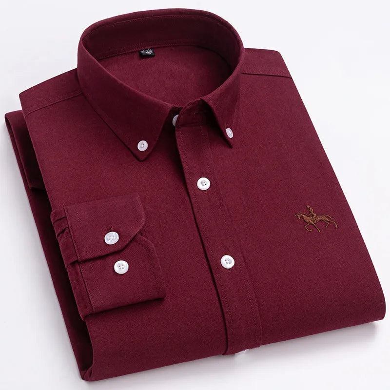 Elegantes Oxford-Hemd für Herren aus 100% Baumwolle mit Gesticktem Pferdemotiv | Vielseitiges Design für Büro und Freizeit 11