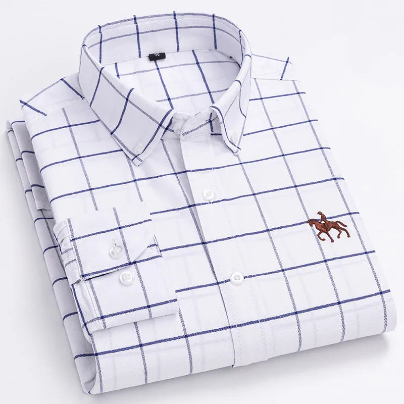Elegantes Oxford-Hemd für Herren aus 100% Baumwolle mit Gesticktem Pferdemotiv | Vielseitiges Design für Büro und Freizeit 12