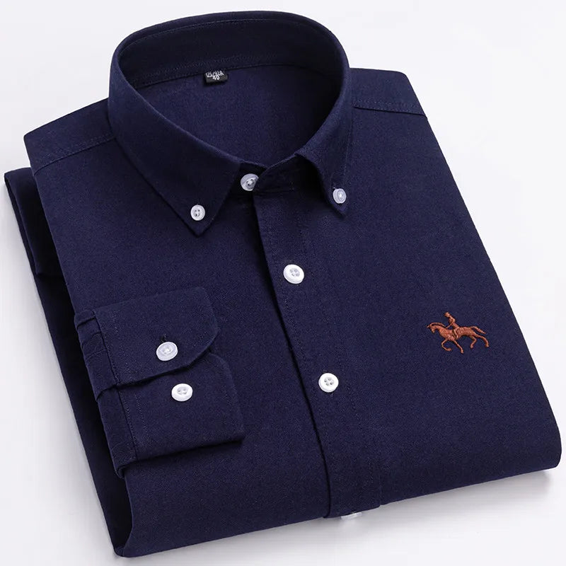 Elegantes Oxford-Hemd für Herren aus 100% Baumwolle mit Gesticktem Pferdemotiv | Vielseitiges Design für Büro und Freizeit 2