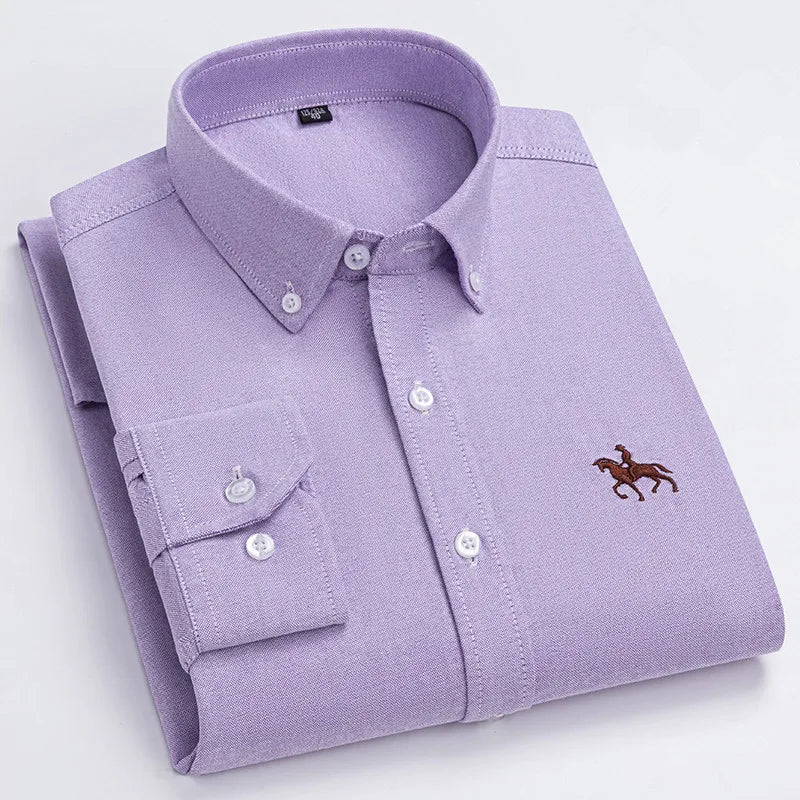 Elegantes Oxford-Hemd für Herren aus 100% Baumwolle mit Gesticktem Pferdemotiv | Vielseitiges Design für Büro und Freizeit 3