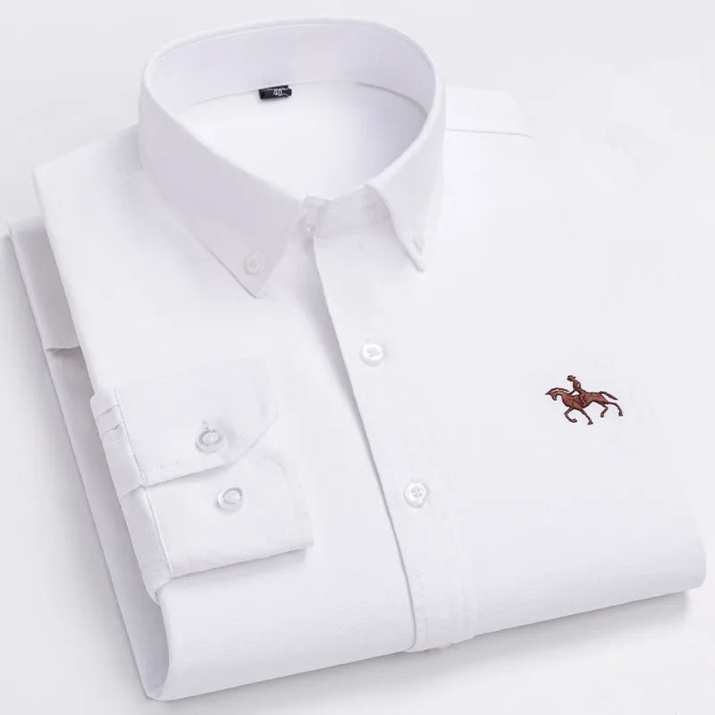 Elegantes Oxford-Hemd für Herren aus 100% Baumwolle mit Gesticktem Pferdemotiv | Vielseitiges Design für Büro und Freizeit 4