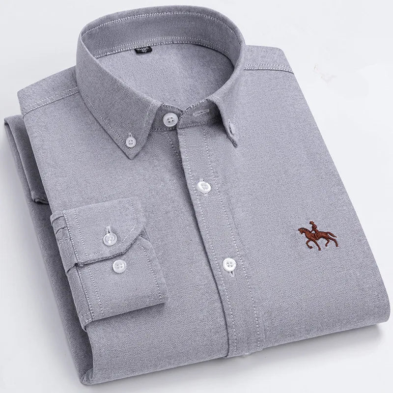 Elegantes Oxford-Hemd für Herren aus 100% Baumwolle mit Gesticktem Pferdemotiv | Vielseitiges Design für Büro und Freizeit 5