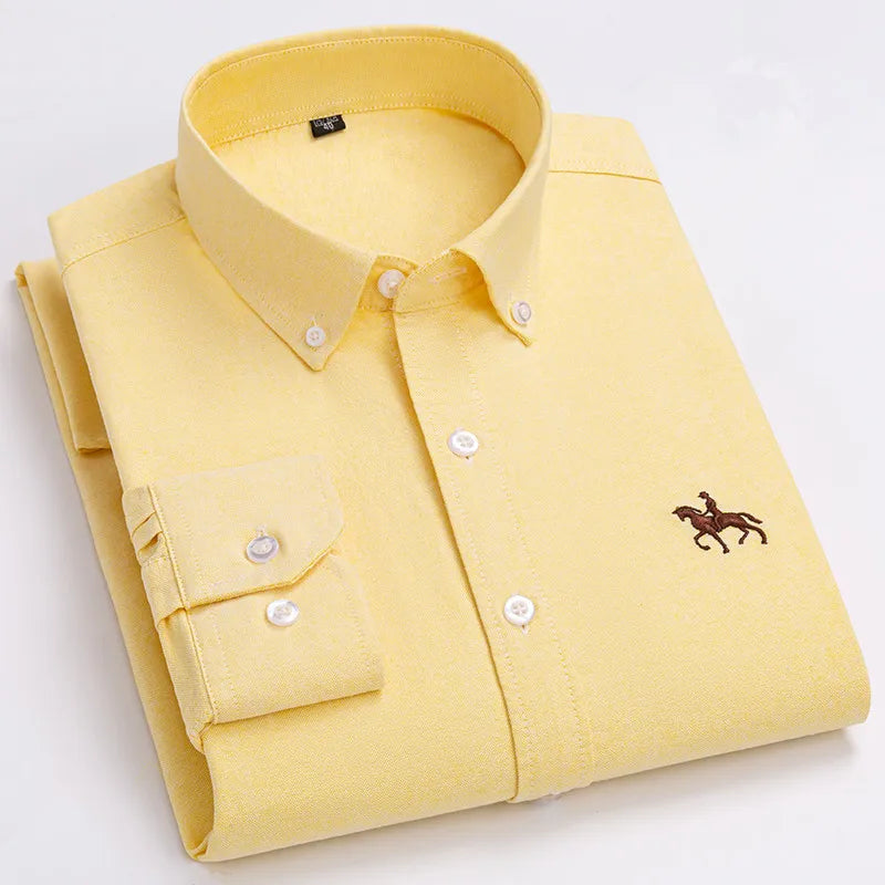 Elegantes Oxford-Hemd für Herren aus 100% Baumwolle mit Gesticktem Pferdemotiv | Vielseitiges Design für Büro und Freizeit 6