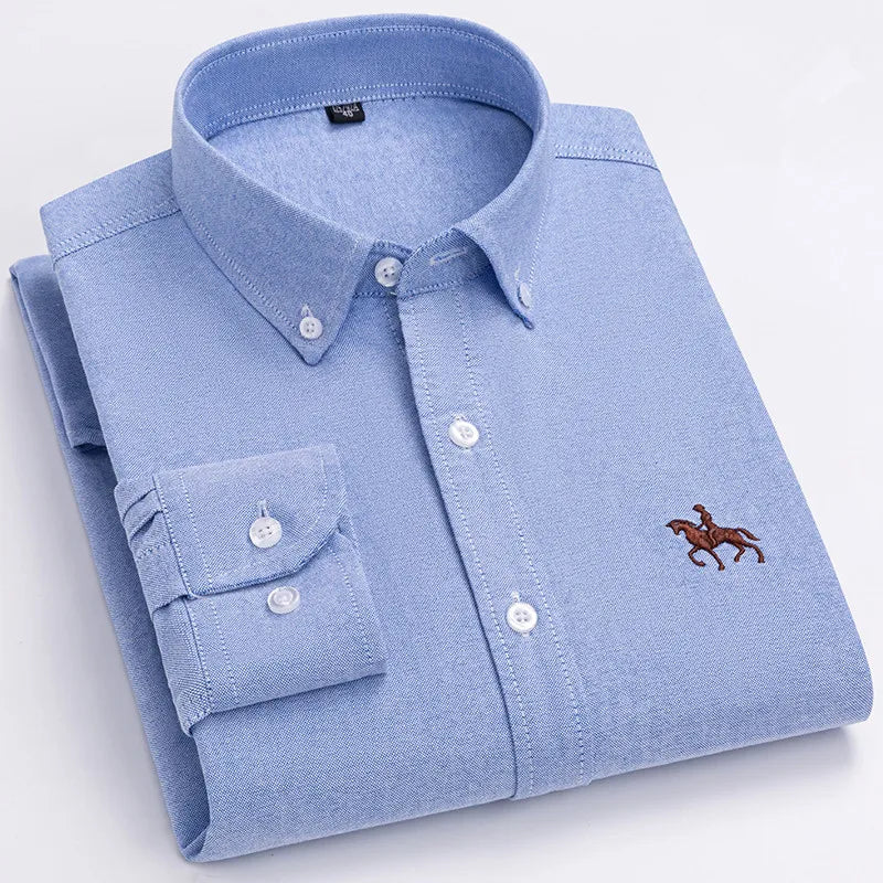 Elegantes Oxford-Hemd für Herren aus 100% Baumwolle mit Gesticktem Pferdemotiv | Vielseitiges Design für Büro und Freizeit 7
