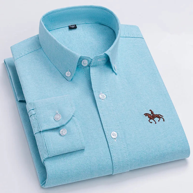 Elegantes Oxford-Hemd für Herren aus 100% Baumwolle mit Gesticktem Pferdemotiv | Vielseitiges Design für Büro und Freizeit 8