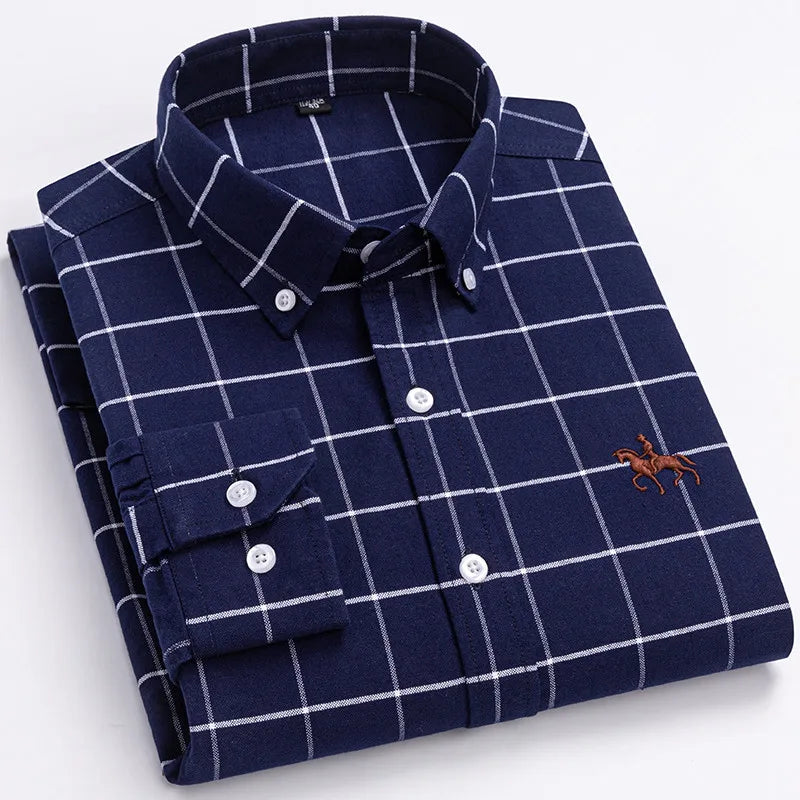 Elegantes Oxford-Hemd für Herren aus 100% Baumwolle mit Gesticktem Pferdemotiv | Vielseitiges Design für Büro und Freizeit 9