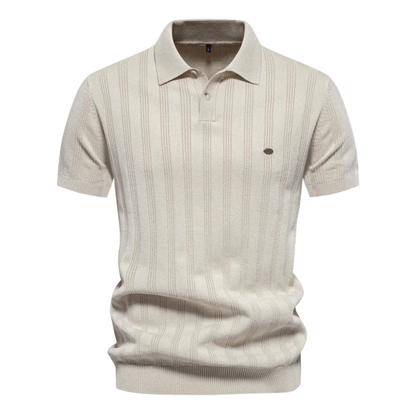 Herren Poloshirt Strickstruktur Kurzarm Baumwolle Sommer