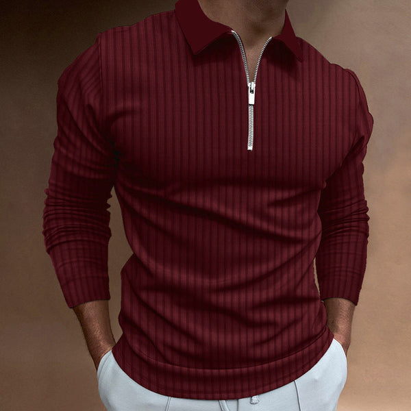 Herren Poloshirt Reißverschluss Struktur Kurzarm Baumwolle