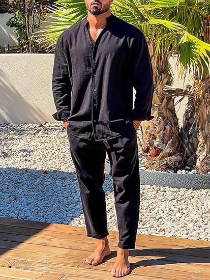 Stylisches Herren Zweiteiler Set | Stehkragenhemd & Hose