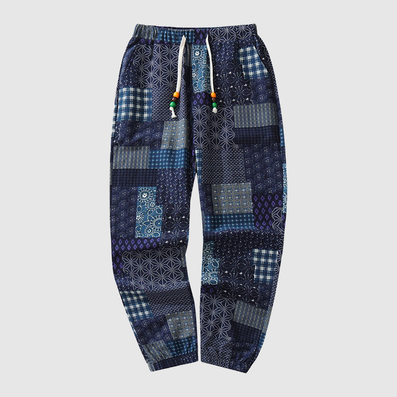 Patchwork-Hosen für Herren mit elastischem Bund und Kordelzug