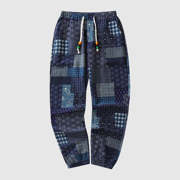 Patchwork-Hosen für Herren mit elastischem Bund und Kordelzug