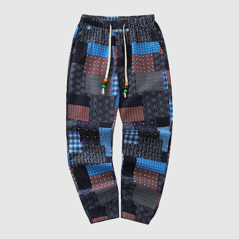 Patchwork-Hosen für Herren mit elastischem Bund und Kordelzug