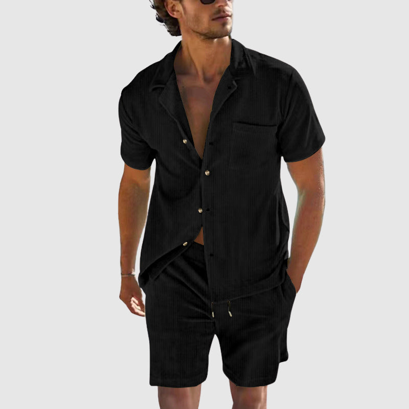 Herren Relaxed Fit Freizeit-Set mit Kurzarmhemd und Shorts