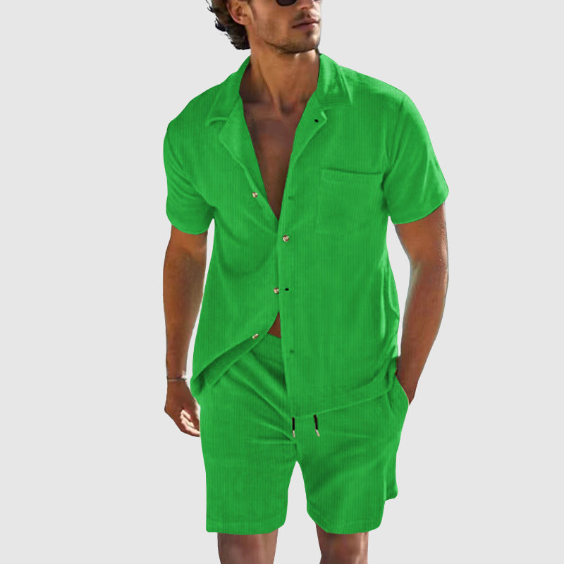 Herren Relaxed Fit Freizeit-Set mit Kurzarmhemd und Shorts