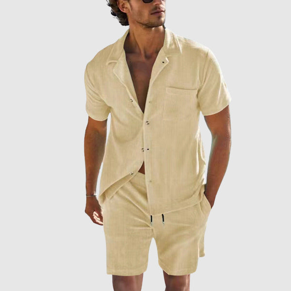 Herren Relaxed Fit Freizeit-Set mit Kurzarmhemd und Shorts