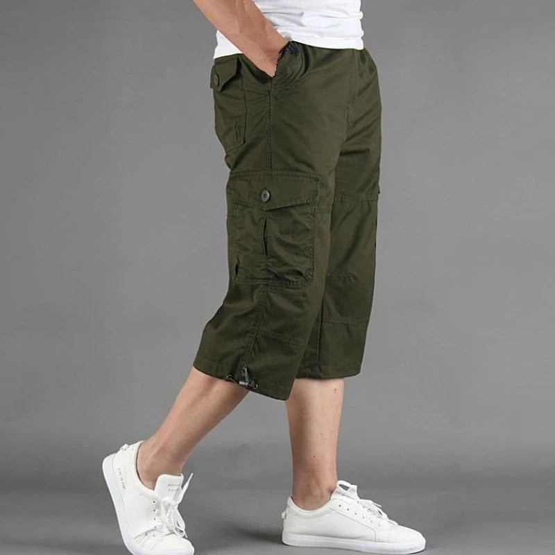 Herren Cargo 3/4 Hose Relaxed Fit Freizeit mit Taschen