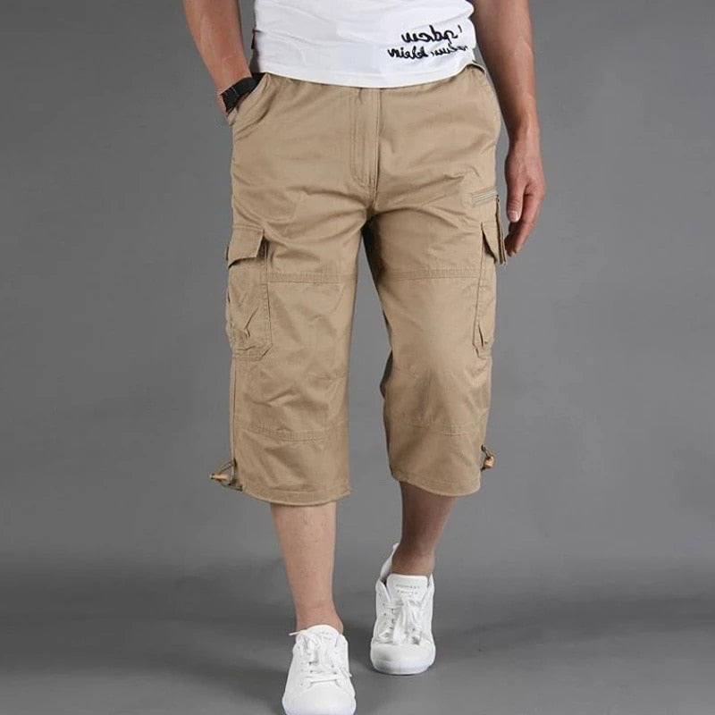 Herren Cargo 3/4 Hose Relaxed Fit Freizeit mit Taschen