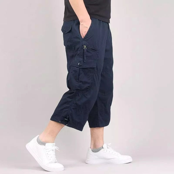 Herren Cargo 3/4 Hose Relaxed Fit Freizeit mit Taschen