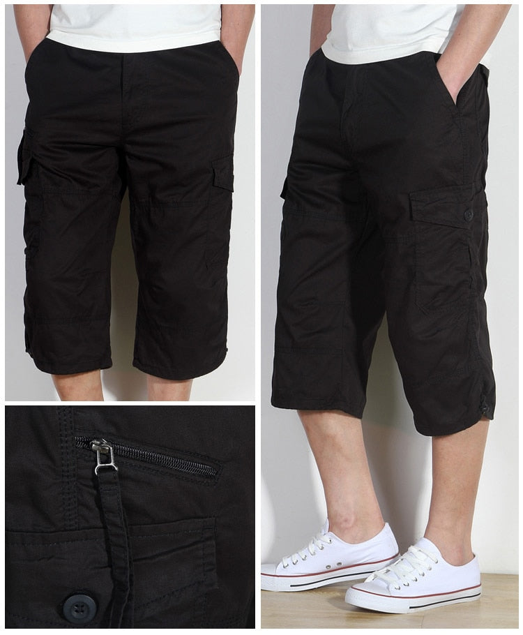 Herren Cargo 3/4 Hose Relaxed Fit Freizeit mit Taschen