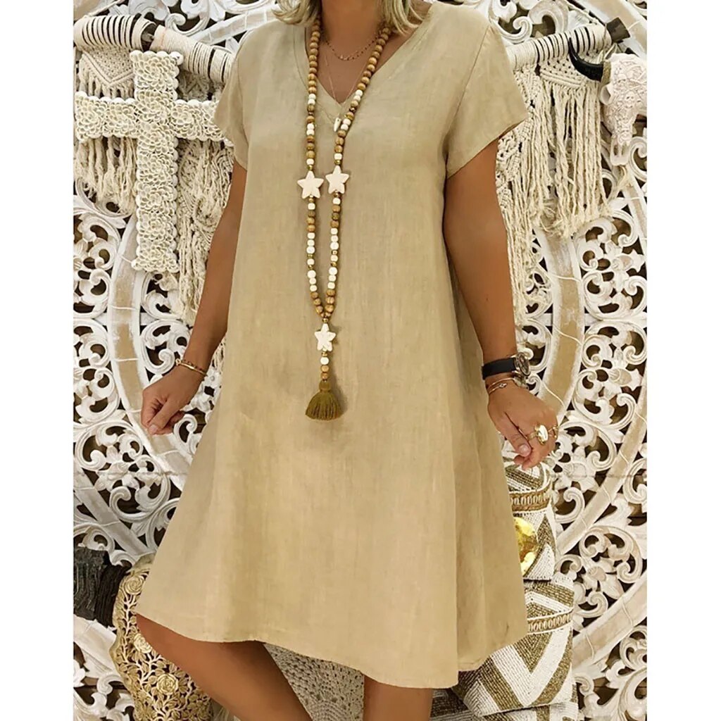 Damen Kleid Relaxed Fit Freizeit Lässig Bequem