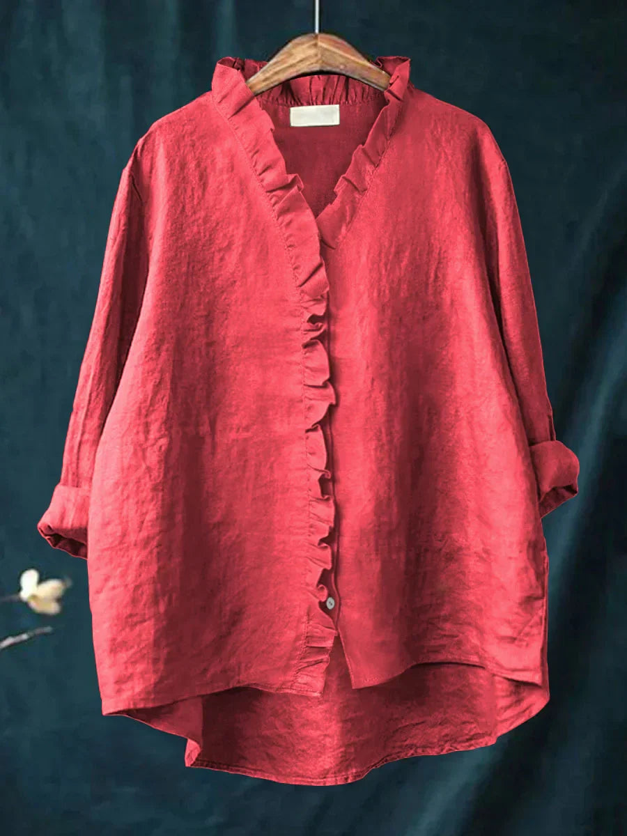 Damen Rüschenshirt Relaxed Fit Freizeit Layering