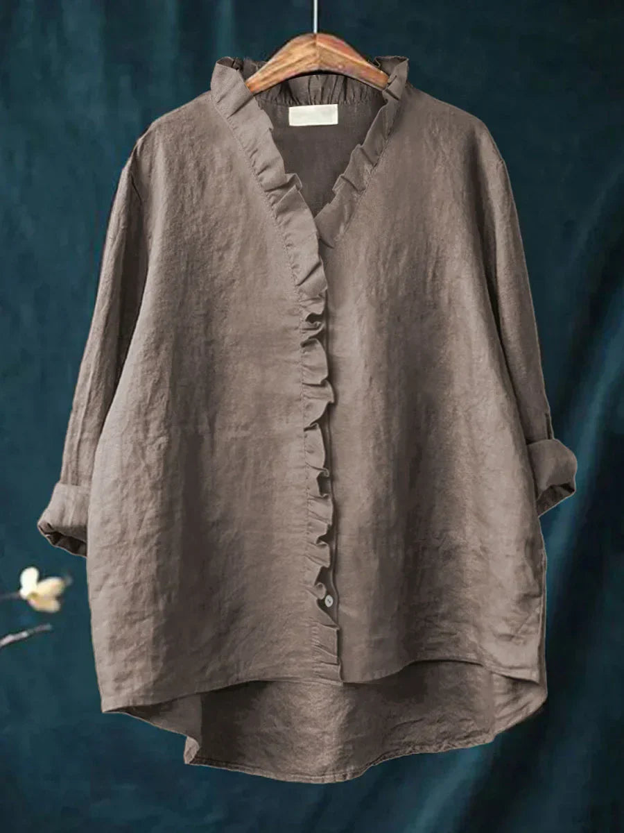 Damen Rüschenshirt Relaxed Fit Freizeit Layering