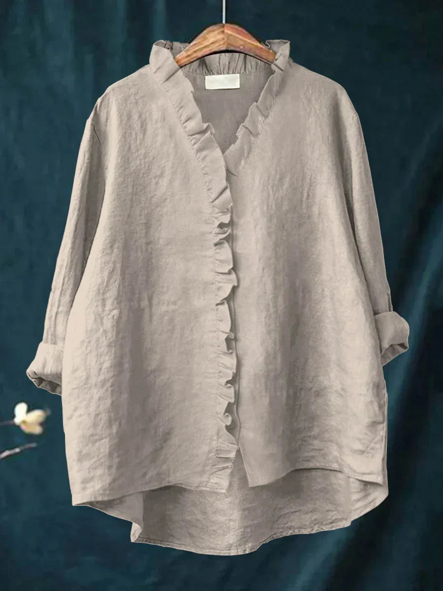 Damen Rüschenshirt Relaxed Fit Freizeit Layering
