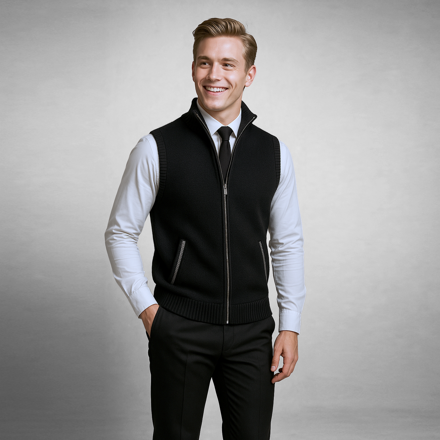 Herren Strickweste Regular Fit Business Freizeit mit Reißverschluss und Stehkragen