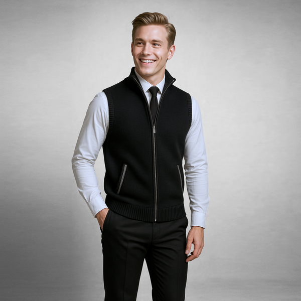 Herren Strickweste Regular Fit Business Freizeit mit Reißverschluss und Stehkragen