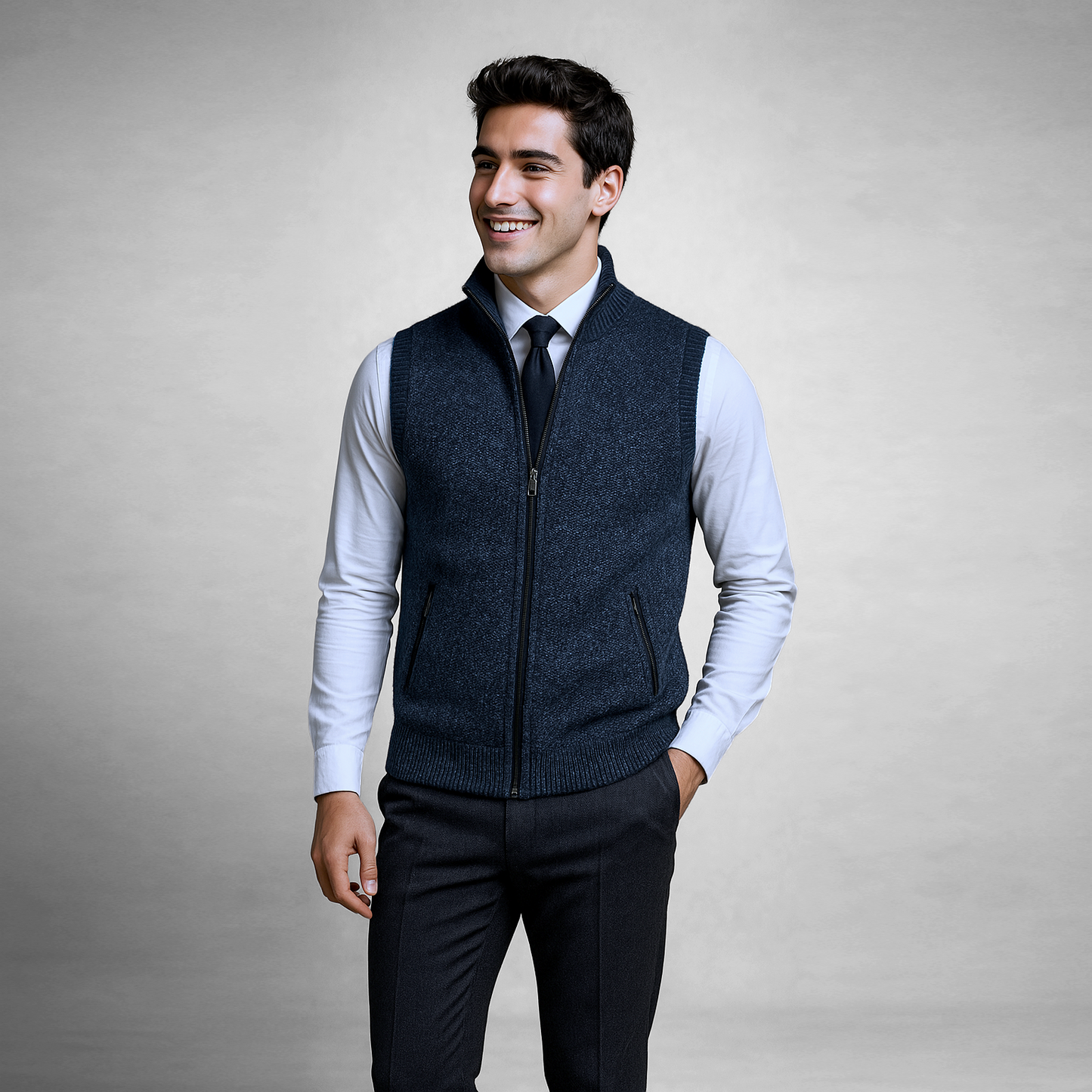 Herren Strickweste Regular Fit Business Freizeit mit Reißverschluss und Stehkragen