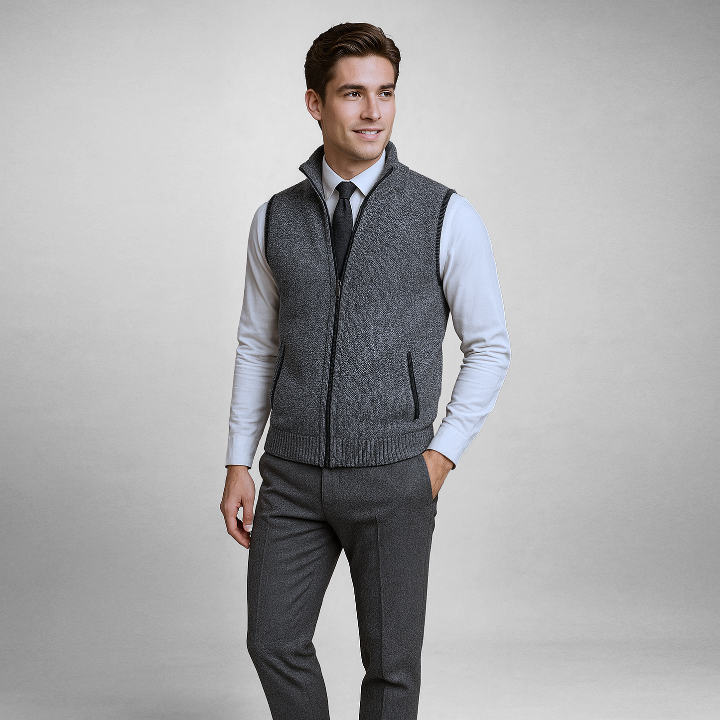 Herren Strickweste Regular Fit Business Freizeit mit Reißverschluss und Stehkragen