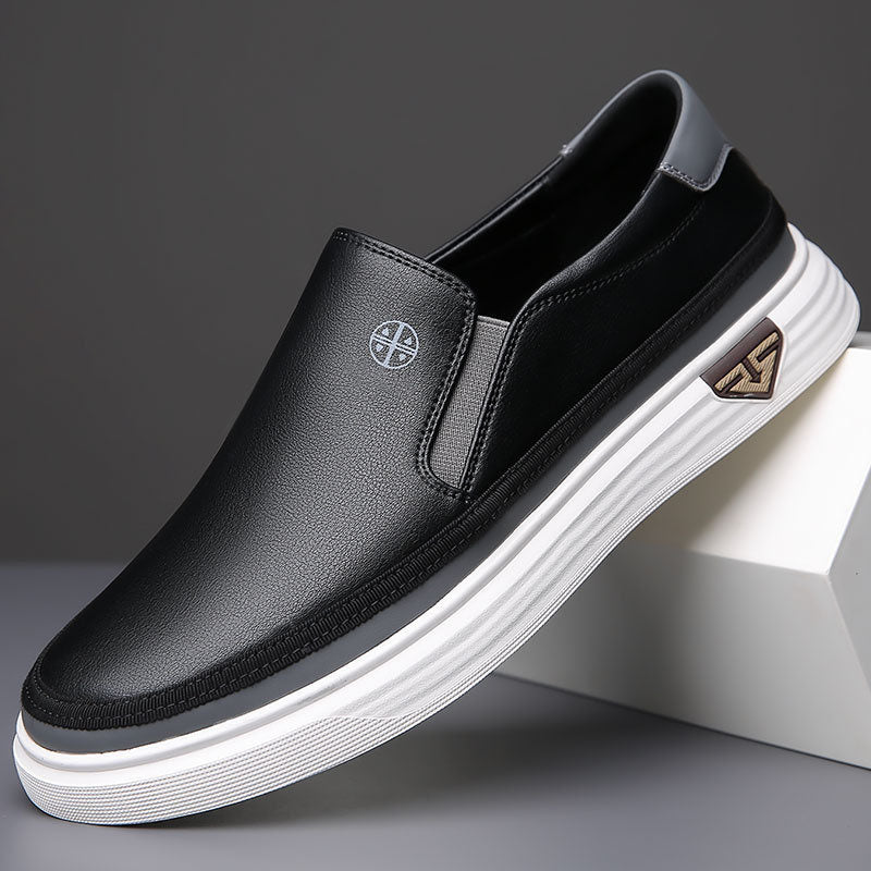 Herren Slipper Leder Elastische Seiten Freizeit Minimalistisch