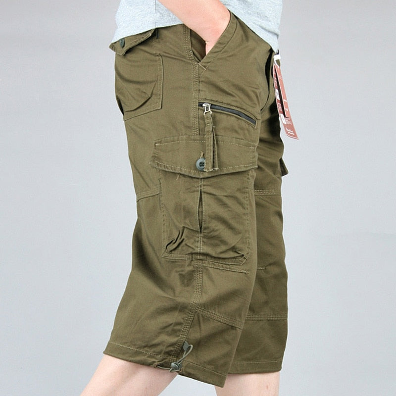 Herren Cargo 3/4 Hose Relaxed Fit Freizeit mit Taschen