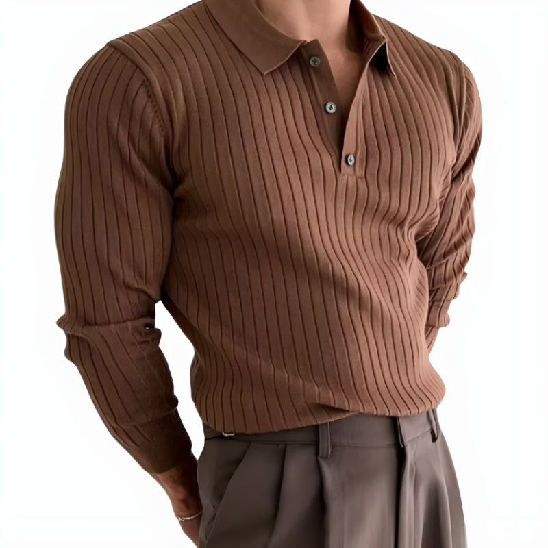 Herren-Langarm-Polohemd mit Vertikaler Rippenstruktur | Elegantes Design für Stil und Komfort 0