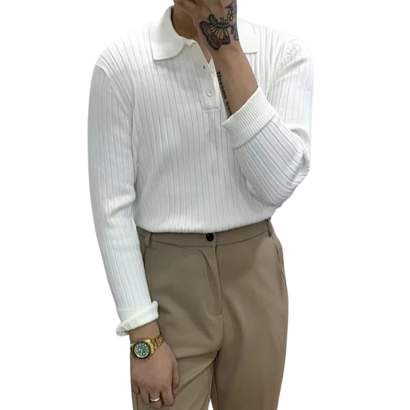 Herren-Langarm-Polohemd mit Vertikaler Rippenstruktur | Elegantes Design für Stil und Komfort 2