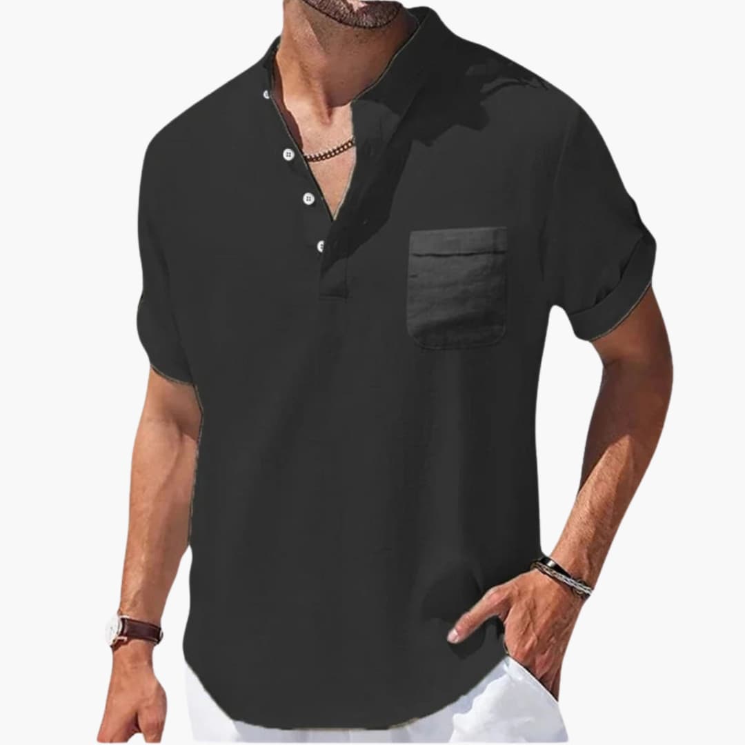 Herren T-Shirt Kurzarm mit Stehkragen und Brusttasche für den Sommer 1