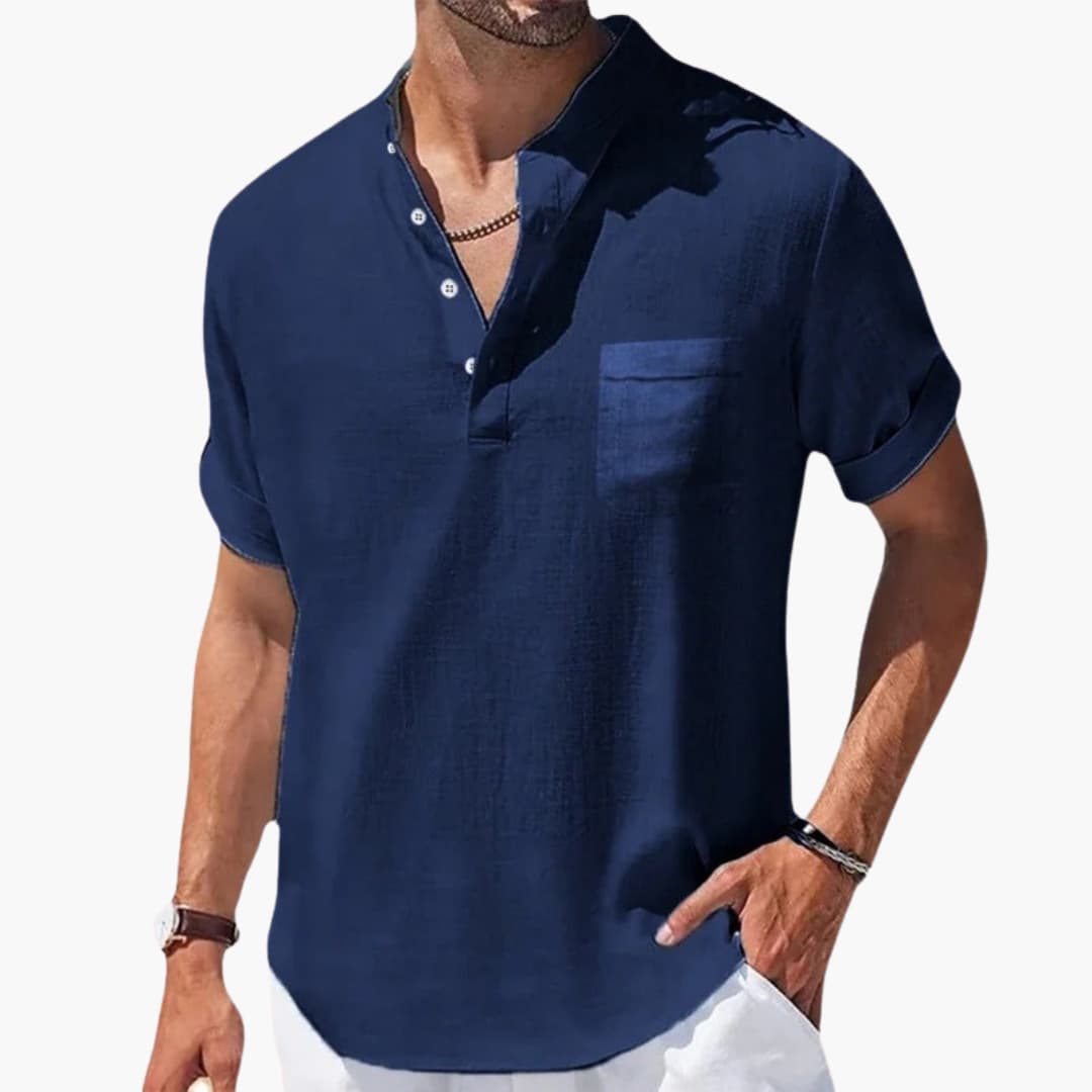 Herren T-Shirt Kurzarm mit Stehkragen und Brusttasche für den Sommer 2