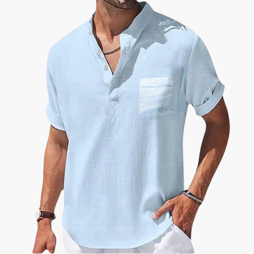 Herren T-Shirt Kurzarm mit Stehkragen und Brusttasche für den Sommer 3