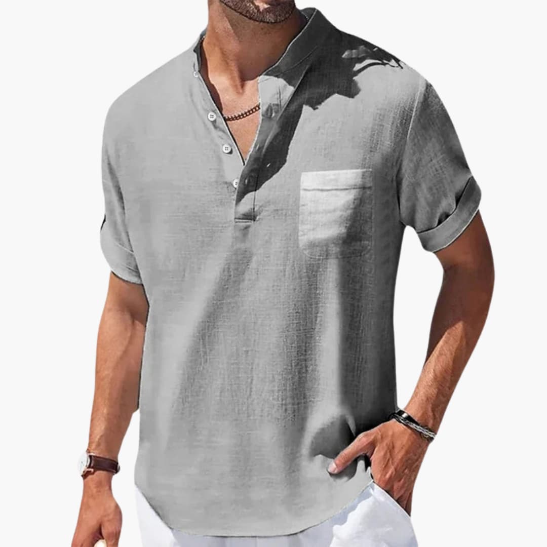 Herren T-Shirt Kurzarm mit Stehkragen und Brusttasche für den Sommer 4