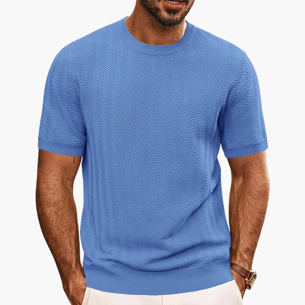 Herren T-Shirt Rundhalsausschnitt Mit Strukturiertem Wellenmuster Casual